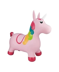 BounceZiez Inflatable Bouncy Ride-On Hopper W/ Pump - Pink Unicorn