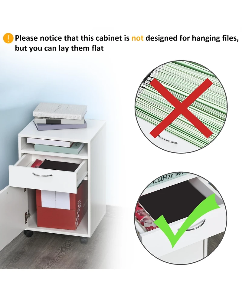 Homcom Rolling File Storage Cabinet Document Shelf Drawer Home Office