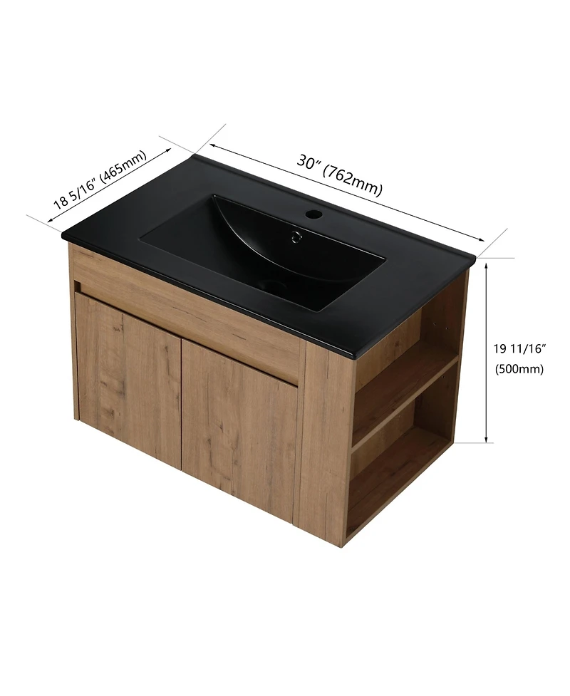 Casainc 30 Inch Bathroom Vanity with Black Ceramic Basin and Adjustable Open Shelf