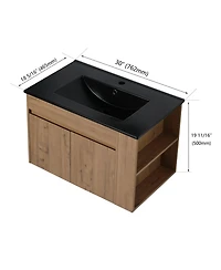 Casainc 30 Inch Bathroom Vanity with Black Ceramic Basin and Adjustable Open Shelf