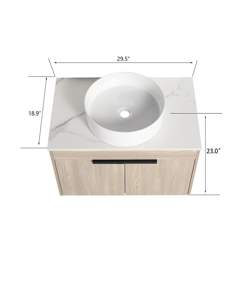 Casainc 30 Inch Floating Vanity with Ceramic Basin and Soft-Close Door, 2-Piece Set