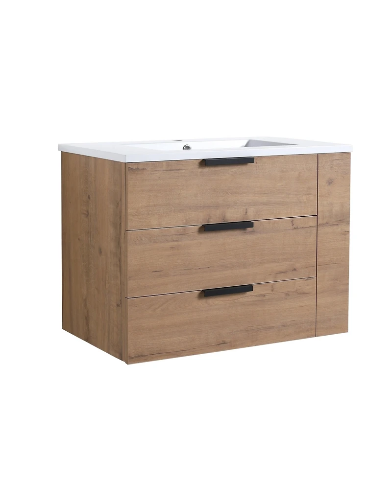 Casainc 30 Inch Wall-Mounted Vanity with Sink, Soft-Close Drawer, and Side Storage Shelf