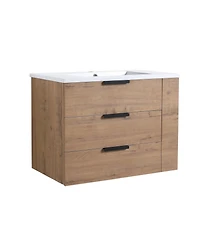 Casainc 30 Inch Wall-Mounted Vanity with Sink, Soft-Close Drawer, and Side Storage Shelf