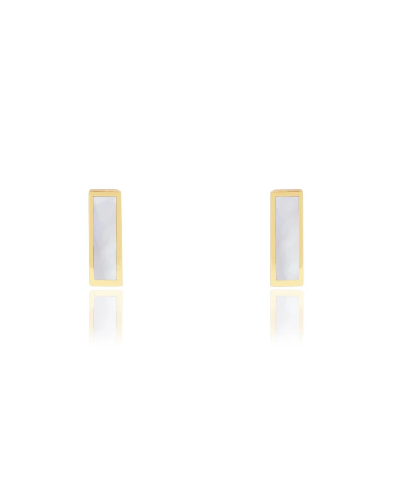 The Lovery Mother of Pearl Bar Stud Earrings 14K Gold