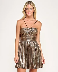 City Studios Juniors' Foil Pleated Mini Dress