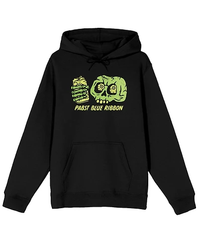 Pabst Blue Ribbon Skeleton Skull With a Beer Adult Black Hoodie-3XL