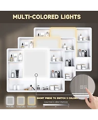 Casainc 35×28 Inch Aluminum Mirror Cabinet with Defogging and 3-Color Led Light - White