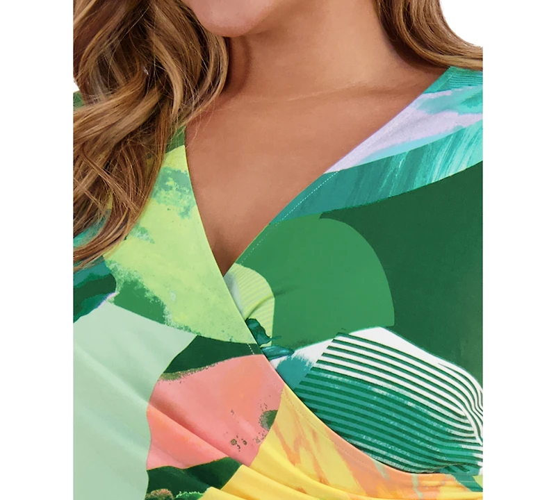 London Times Plus Surplice Jersey Maxi Dress