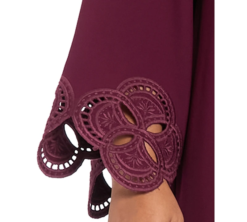 London Times Plus Size Lasercut Long Sleeve Swing Dress