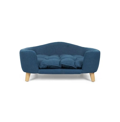 Zeus & Ruta Blue Corduroy Elevated Pet Couch with Wood Legs