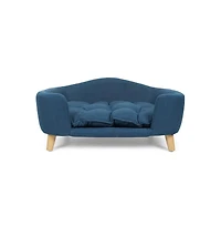 Zeus & Ruta Blue Corduroy Elevated Pet Couch with Wood Legs