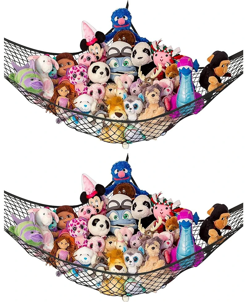 Lilly's Love Toddler Stuffed Animal Net Hammock Jumbo Extra Large Corner Hanging Toy Storage Organizer Black 2 Pack