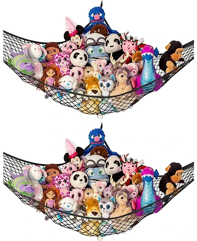 Lilly's Love Toddler Stuffed Animal Net Hammock Jumbo Extra Large Corner Hanging Toy Storage Organizer Black 2 Pack