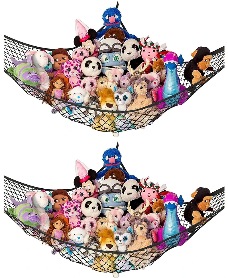 Lilly's Love Toddler Stuffed Animal Net Hammock, Jumbo Extra Large Corner Hanging Toy Storage Organizer, White, 2 Pack