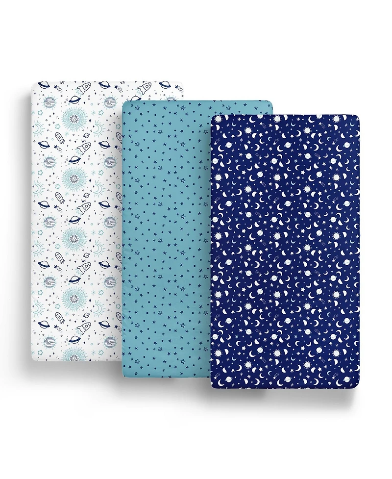The Peanutshell Pack n Play, Mini Crib, Portable Crib or Fitted Playard Sheets for Baby Girl, Mod Floral, Space, 3 Pack Set