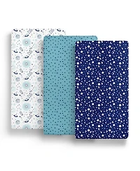 The Peanutshell Pack n Play, Mini Crib, Portable Crib or Fitted Playard Sheets for Baby Girl, Mod Floral, Space, 3 Pack Set