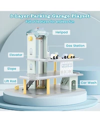 Mecale Parking Garage Playset with 4 Cars and Helicopter