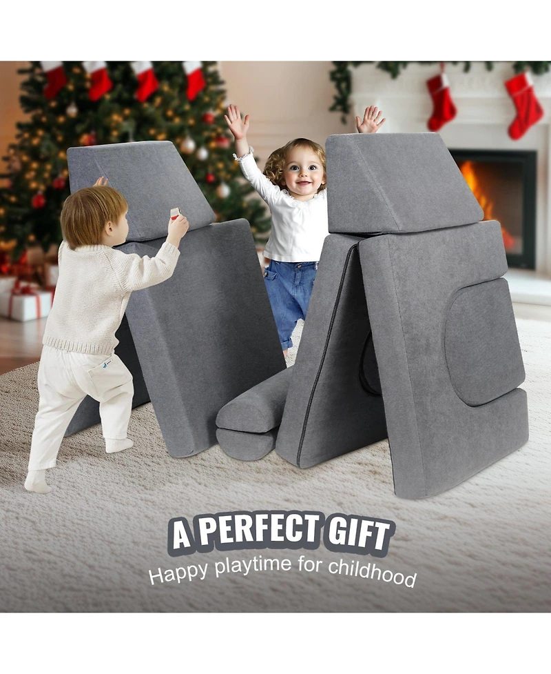 Slickblue 10-Piece Modular Kids Play Couch, Toddler Sofa Set with Removable Covers for Playroom