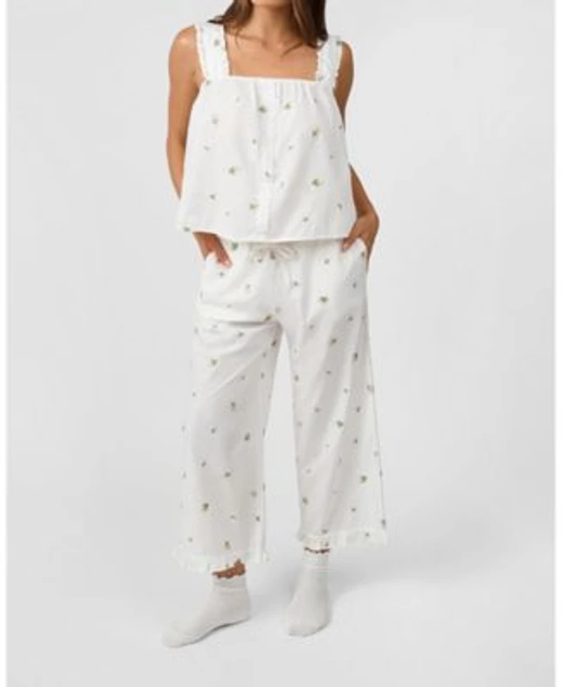 Ruffle Sleeve Tank Boxy Top Ruffle Pull On Pants Pajama Set