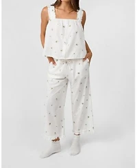 Ruffle Sleeve Tank Boxy Top Ruffle Pull On Pants Pajama Set