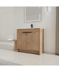 Casainc 36 Inch Freestanding Vanity with White Ceramic Sink and Soft-Close Cabinet Doors