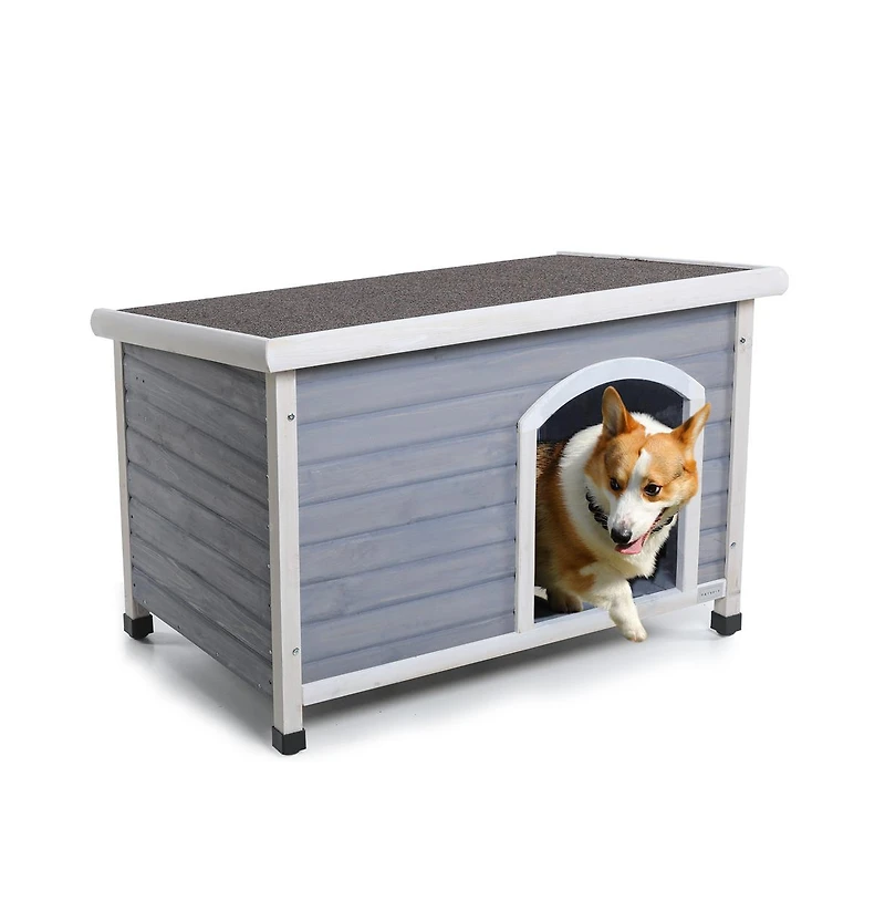 Aostirmotor Medium Wooden Outdoor Dog House with Adjustable Plastic Feet and Elevated Floor