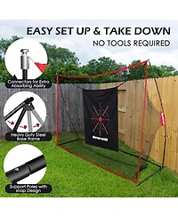 Bearwill 10x7ft Heavy Duty Golf Practice Net - Includes Mat, Target Cloth, 8 Tees, 6 Balls & Carry Bag, for Backyard, Indoor & Outdoor Training