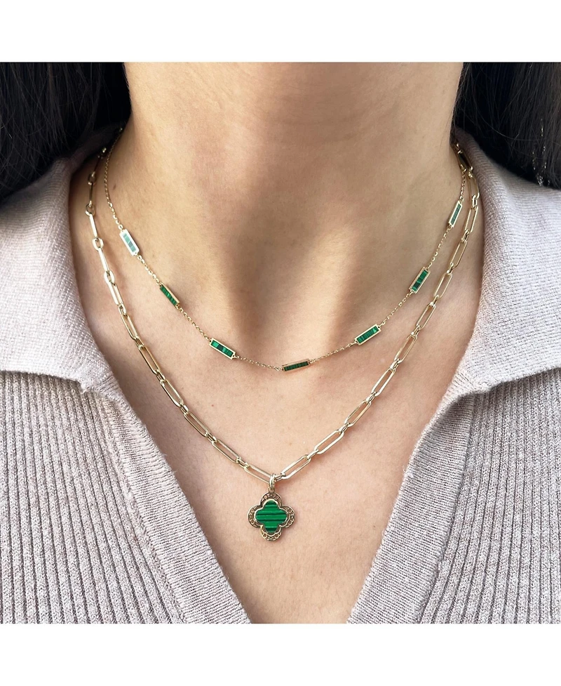 The Lovery Malachite Bar Chain Necklace 14K Gold