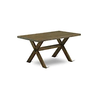 East West Furniture 5Pc Dining Table set Includes a Dinette Table and 4 Parson Dining Chairs with Blue Color Linen Fabric, Distressed Jacobean Finish