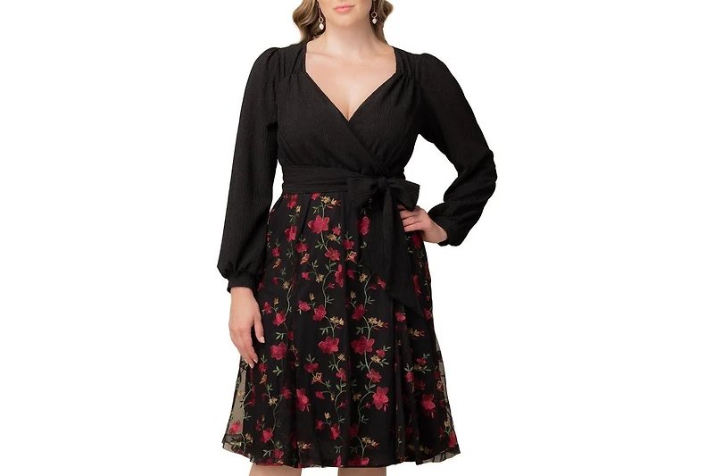 Kiyonna Plus Chelsea Embroidered Midi Cocktail Dress