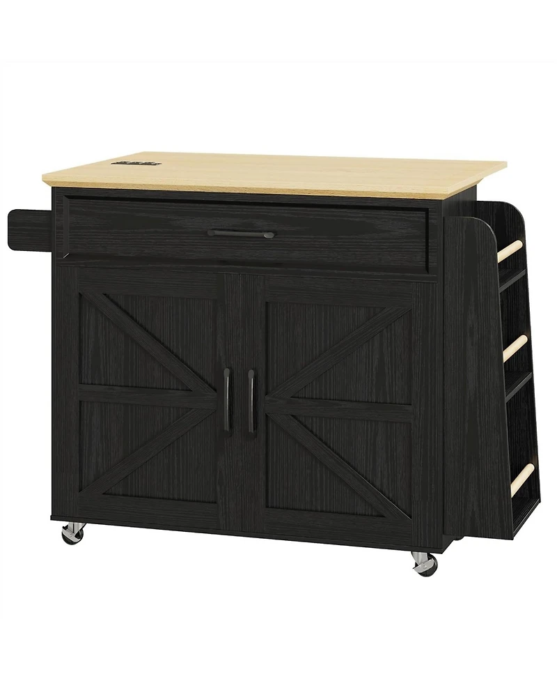Ironck Kitchen Island Cart with Storage, Power Outlet and Drop Leaf, Black