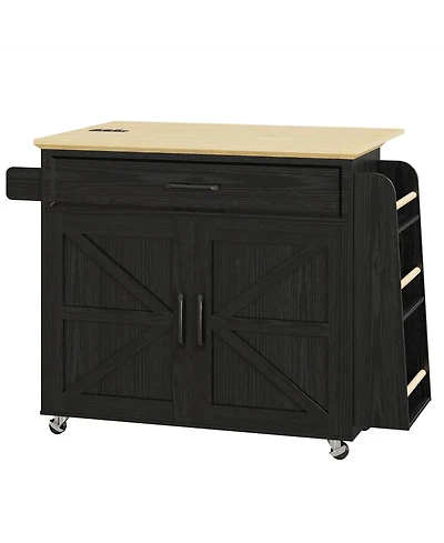 Ironck Kitchen Island Cart with Storage, Power Outlet and Drop Leaf, Black