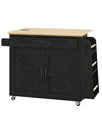 Ironck Kitchen Island Cart with Storage, Power Outlet and Drop Leaf, Black