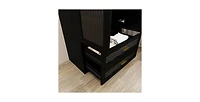 Freestanding Wardrobe Cabinet with Mirror, Clothes Rod, and Storage Drawer Space