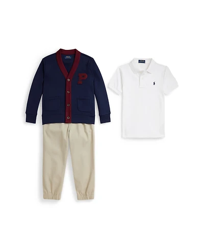 Polo Ralph Lauren Toddler and Little Boys 3-Piece Shirt, Cardigan Chino Pants Set
