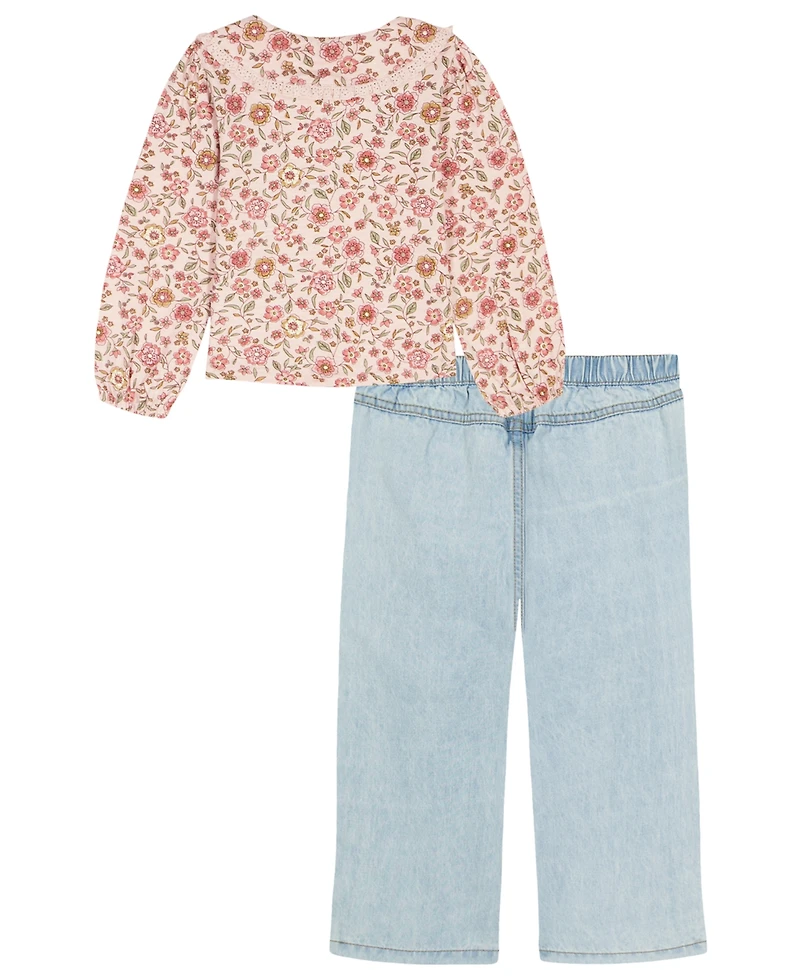 Kids Headquarters Toddler and Little Girls 2-Piece Peter Pan Collar Top Pants Set