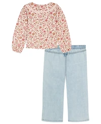 Kids Headquarters Toddler and Little Girls 2-Piece Peter Pan Collar Top Pants Set