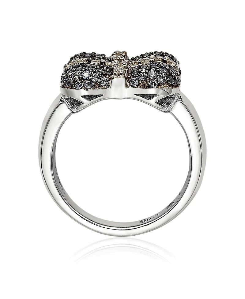 Suzy Levian New York Sterling Silver Sapphire & Created White Wrapped Cushion Ring