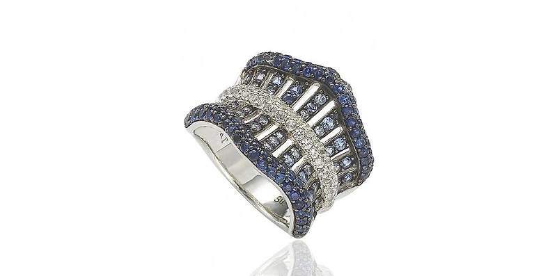 Suzy Levian New York Sterling Silver Sapphire Crossing Ring