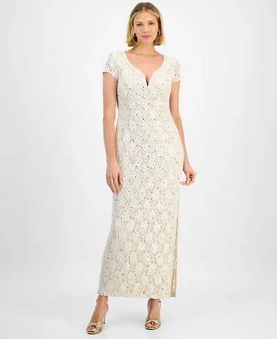 Connected Women's Sequined Lace Column Gown