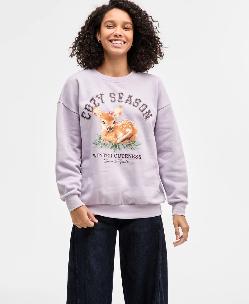 Self Esteem Juniors' Cozy Season Deer Fleece Sweatshirt