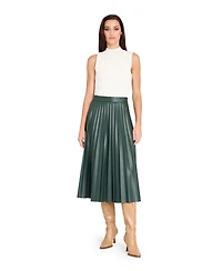 Tahari Asl Women's Long Leather Pleated Skirt