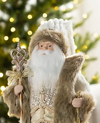 Glitzhome 18" Faux Fur Christmas Woodland Santa Figurine