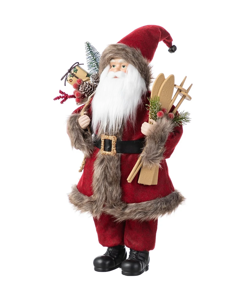 Glitzhome 18" Faux Fur Christmas Woodland Santa Figurine