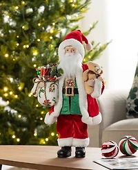 Glitzhome 18" Faux Fur Christmas Traditional Santa Figurine