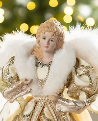 Glitzhome 18.5" Faux Fur Christmas Angel Tree Topper