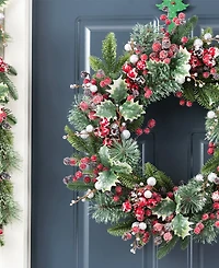 Glitzhome 24" Christmas Pomegranate Berry and Holy Leaf Wreath