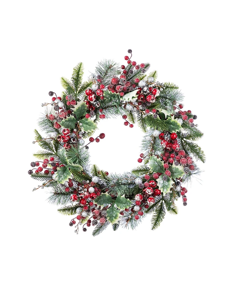 Glitzhome 24" Christmas Pomegranate Berry and Holy Leaf Wreath
