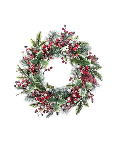 Glitzhome 24" Christmas Pomegranate Berry and Holy Leaf Wreath