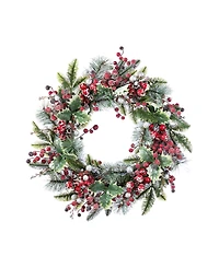 Glitzhome 24" Christmas Pomegranate Berry and Holy Leaf Wreath